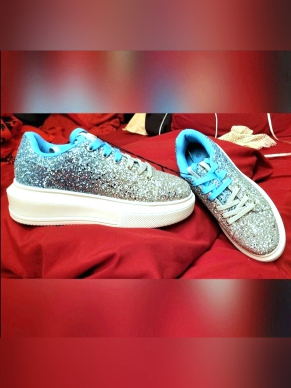 Southern fried chics turquoise silver ombre glitter platform sneakers 10 NWOB - Picture 14 of 17